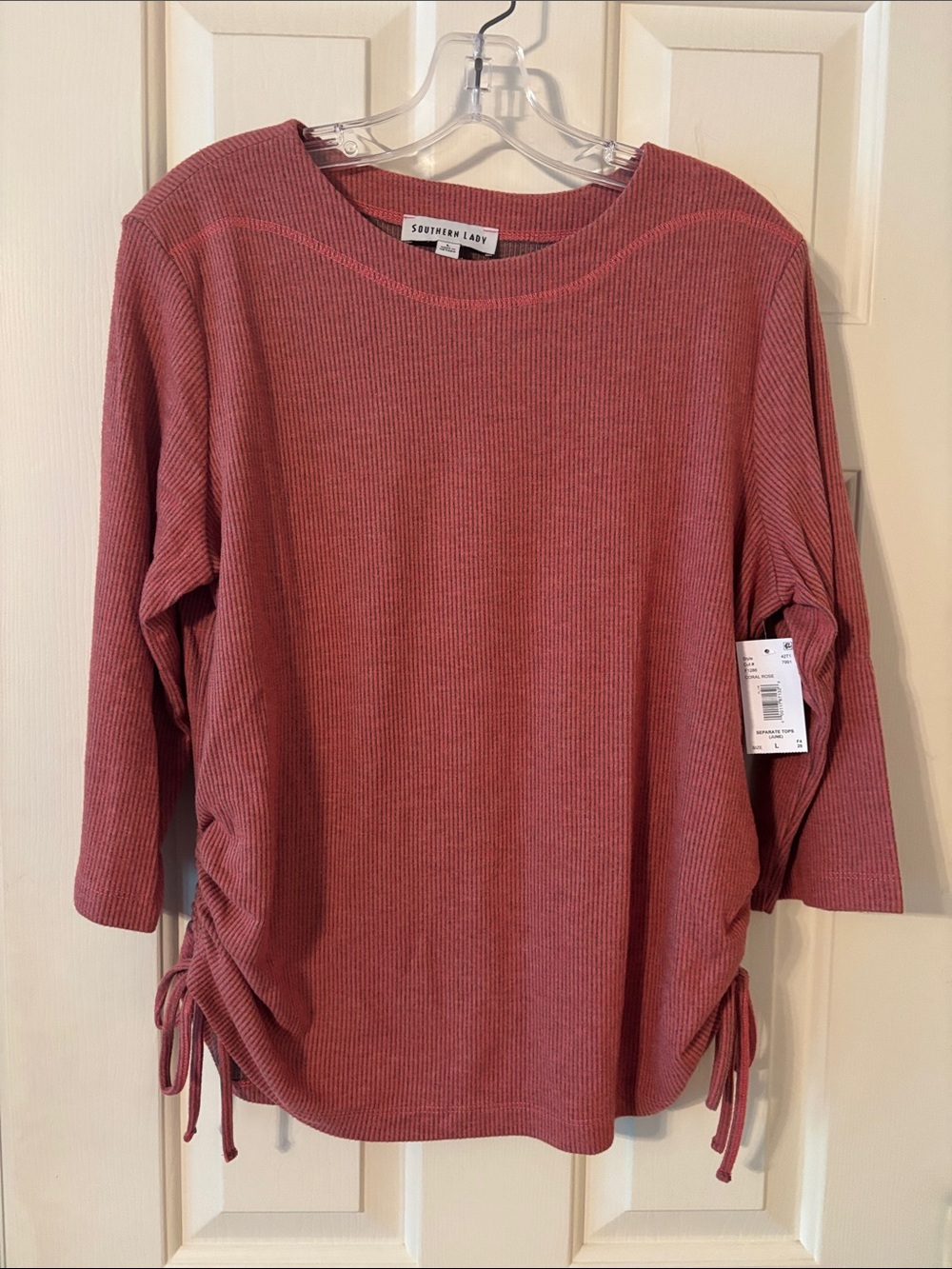 Southern Lady Dusty Rose Ribbed Long-Sleeve Top with Side Ties